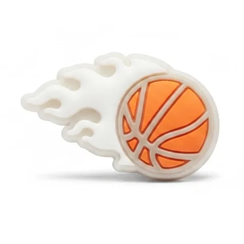 Jibbitz ballon de basket orange suivi d'une traînée de flammes blanches