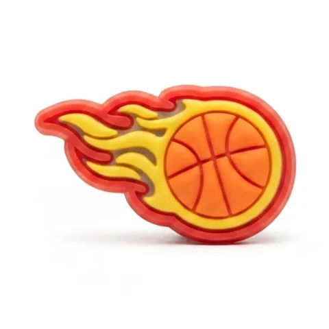 Jibbitz ballon de basket orange avec flammes rouges, orange et jaunes