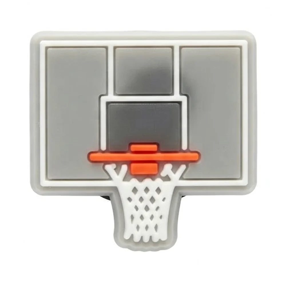Jibbitz panneau de basket gris fluo avec cercle orange et filet blanc, vue de face