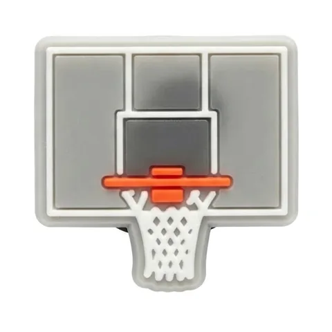 Jibbitz panneau de basket gris fluo avec cercle orange et filet blanc, vue de face