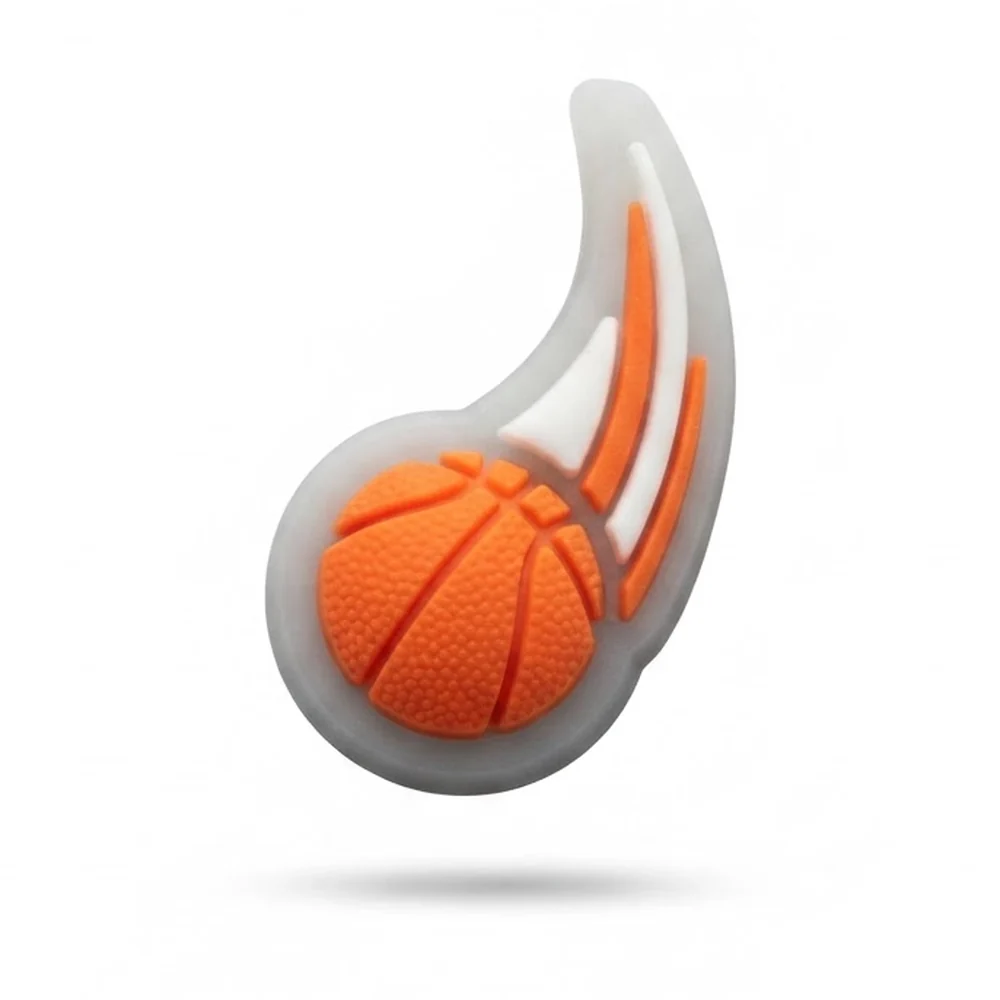 Jibbitz ballon de basket orange fluo avec traînée de comète orange et blanche
