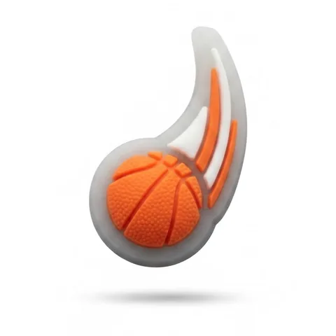 Jibbitz ballon de basket orange fluo avec traînée de comète orange et blanche