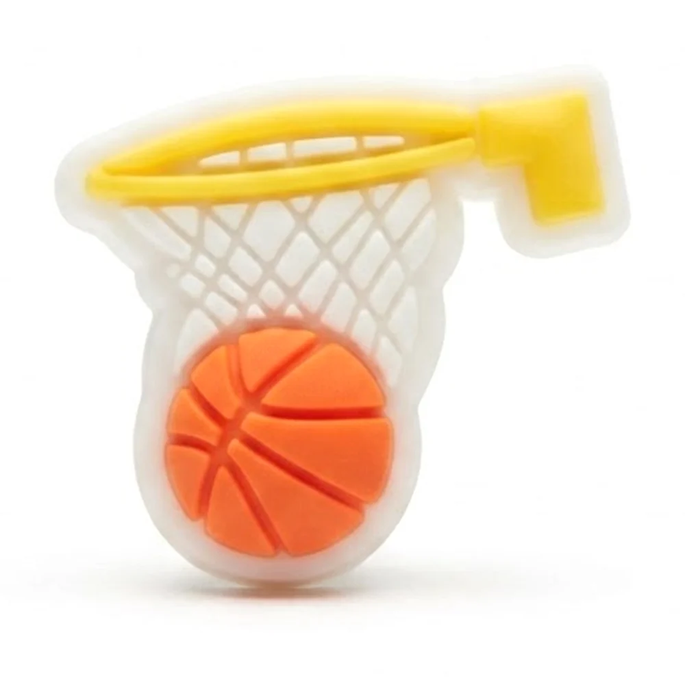 Jibbitz panier de basket jaune fluo avec filet blanc et ballon orange