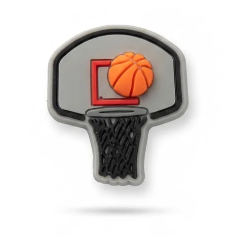 Jibbitz panneau de basket gris fluo avec carré rouge, ballon orange et filet noir