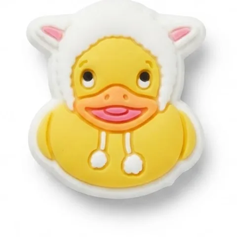 Jibbitz canard jaune coiffé d'un bonnet de mouton blanc, version fluo