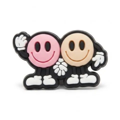 Jibbitz deux smileys rose et beige qui se tiennent la main et font coucou