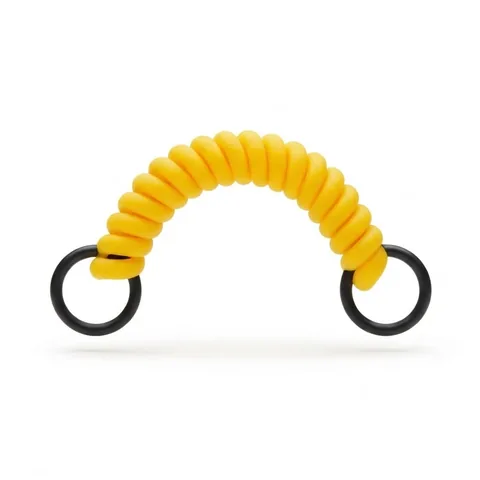 Jibbitz bracelet spirale jaune en arche avec deux anneaux noirs aux extrémités