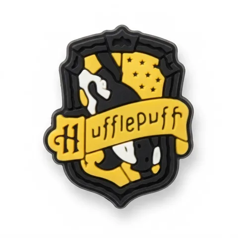 Jibbitz blason Poufsouffle jaune et noir avec blaireau, charm Crocs Harry Potter