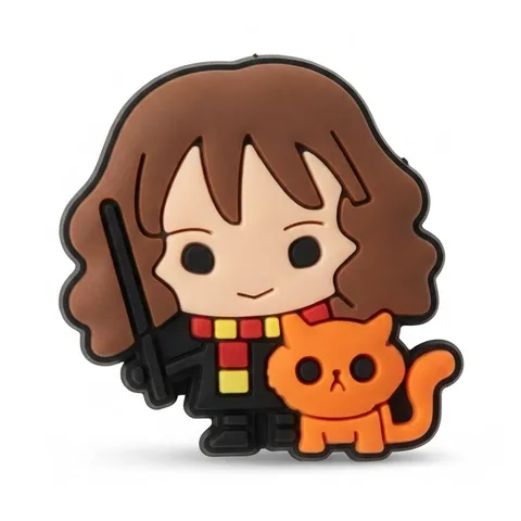 Jibbitz Hermione avec baguette et son chat orange Pattenrond, charm Crocs Harry Potter