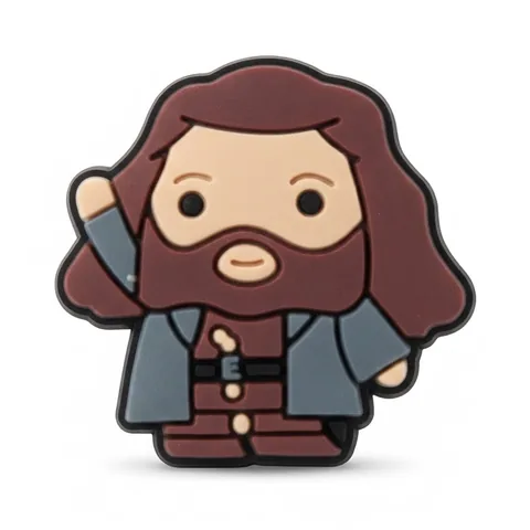 Jibbitz Hagrid qui salue de la main, barbe brune et manteau gris, charm Crocs