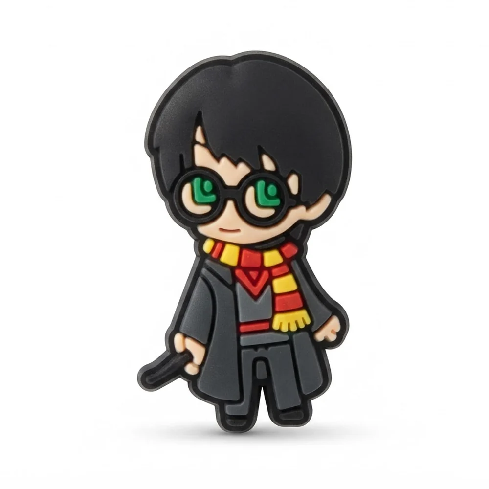 Jibbitz Harry Potter aux yeux verts, lunettes, écharpe Gryffondor et baguette