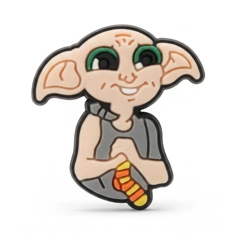 Jibbitz Dobby souriant avec sa chaussette rayée orange, charm Crocs Harry Potter