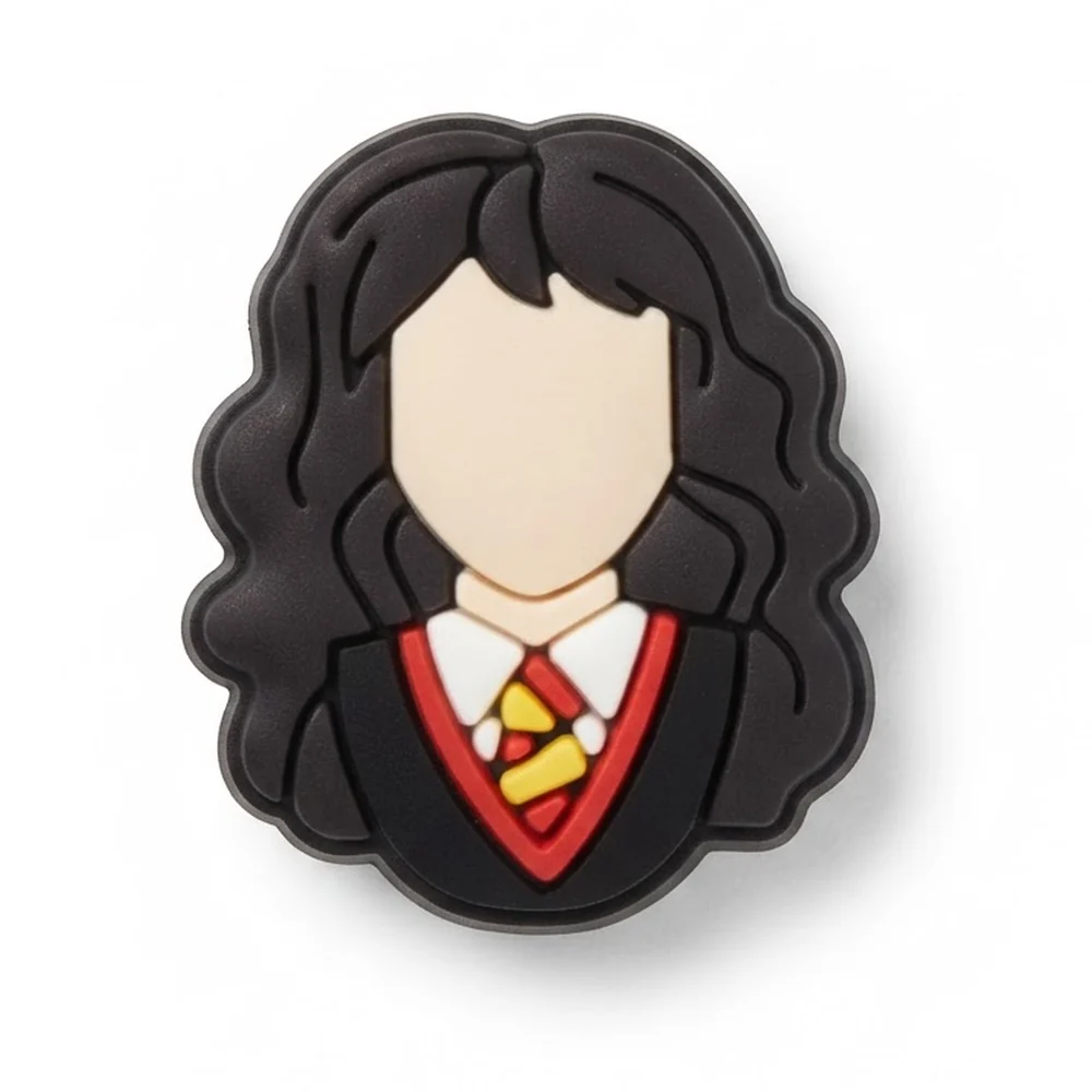 Jibbitz buste Hermione Granger, cheveux bruns bouclés et cravate Gryffondor