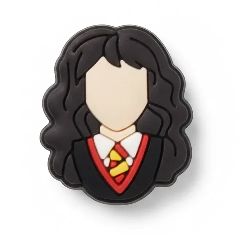 Jibbitz buste Hermione Granger, cheveux bruns bouclés et cravate Gryffondor