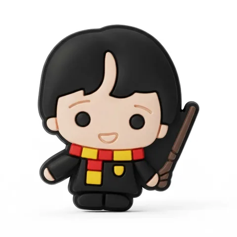 Jibbitz Harry Potter chibi souriant avec baguette et écharpe Gryffondor