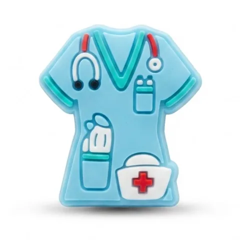 Jibbitz blouse médicale bleu ciel version fluo avec stéthoscope et coiffe