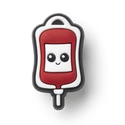 Jibbitz poche de perfusion kawaii rouge avec petit visage souriant et tubulure