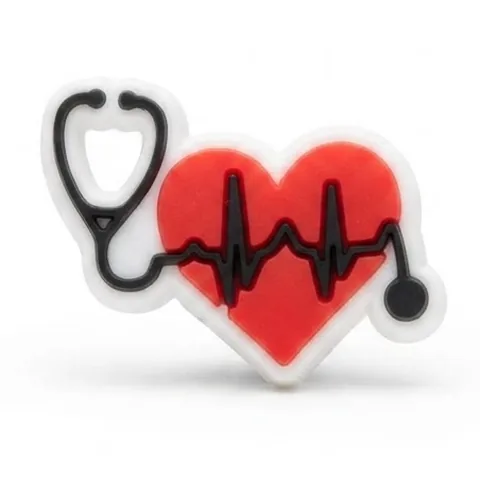 Jibbitz cœur rouge avec tracé ECG noir et stéthoscope