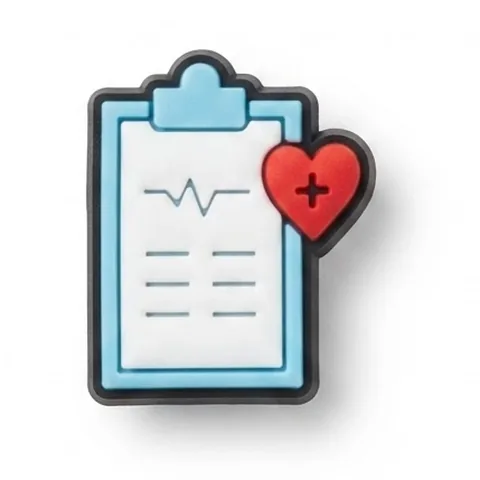 Jibbitz porte-bloc bleu ciel avec dossier patient, tracé ECG et cœur rouge
