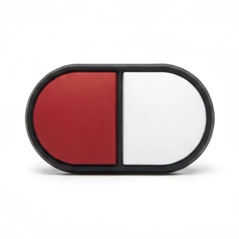Jibbitz gélule allongée rouge foncé et blanche, design épuré