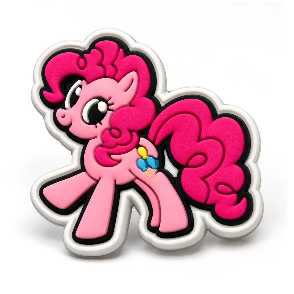 Jibbitz Pinkie Pie qui trotte, poney rose à la crinière fuchsia frisée