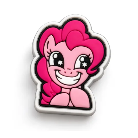 Jibbitz tête de Pinkie Pie au grand sourire, yeux étoilés et crinière rose