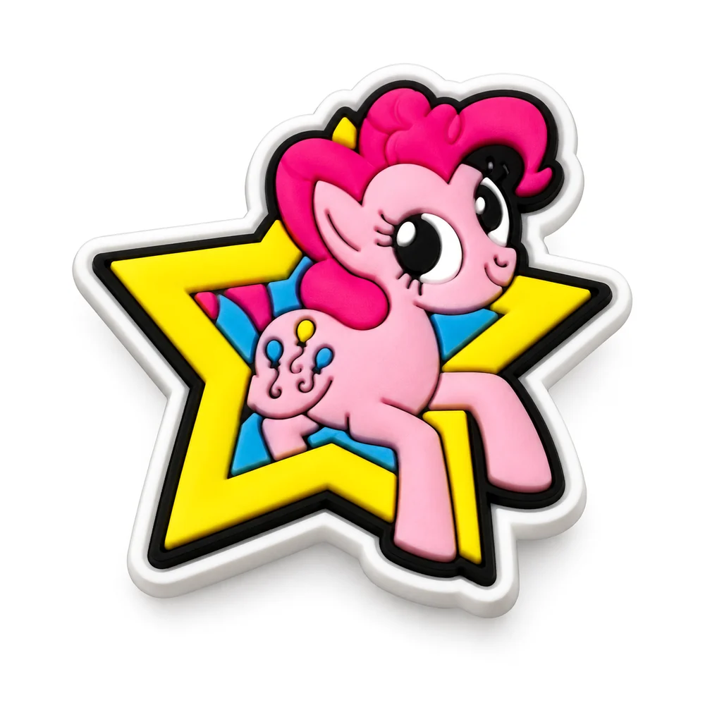 Jibbitz Pinkie Pie rose dans une grande étoile jaune sur fond bleu