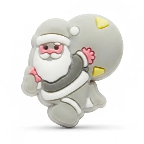 Jibbitz père Noël version fluo avec barbe blanche et grande hotte sur l'épaule