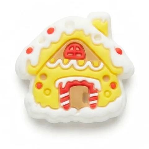 Jibbitz maison en pain d'épices jaune version fluo, glaçage blanc et fenêtre rouge