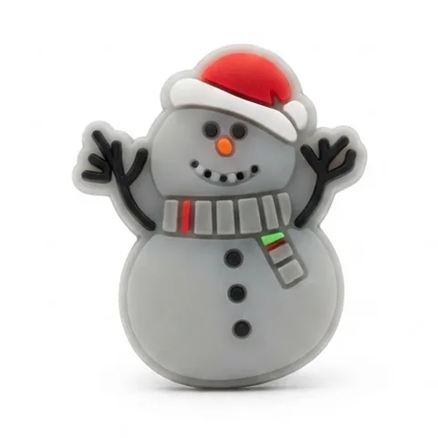 Jibbitz bonhomme de neige version fluo avec bonnet rouge, écharpe et nez carotte