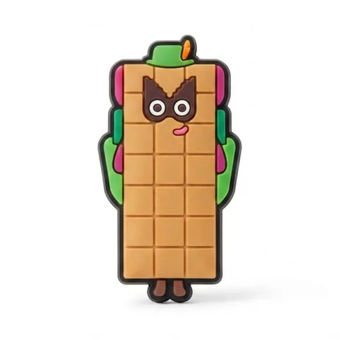 Jibbitz Numberblocks orange allongé avec masque sur les yeux et chapeau vert
