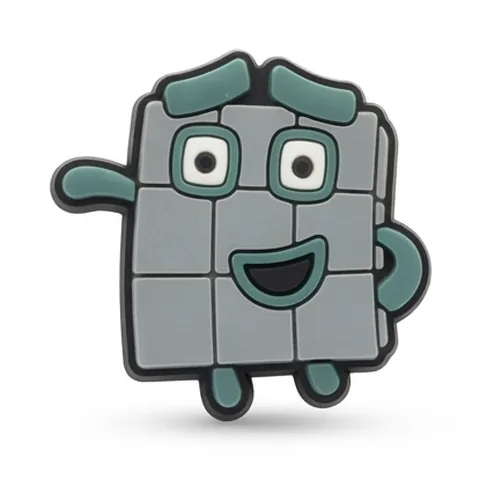 Jibbitz Numberblocks gris en forme de carré de cubes, sourcils levés et sourire
