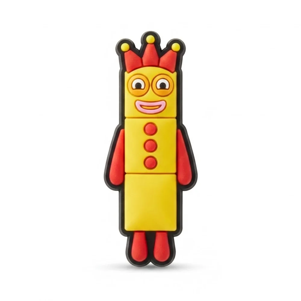 Jibbitz Numberblocks jaune en colonne avec bonnet de bouffon rouge et boutons rouges