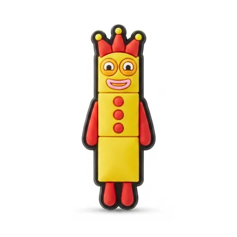 Jibbitz Numberblocks jaune en colonne avec bonnet de bouffon rouge et boutons rouges