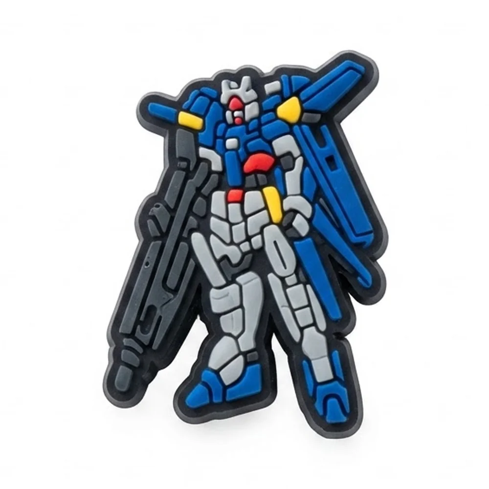 Jibbitz Gundam bleu et blanc aux ailes déployées tenant un long fusil