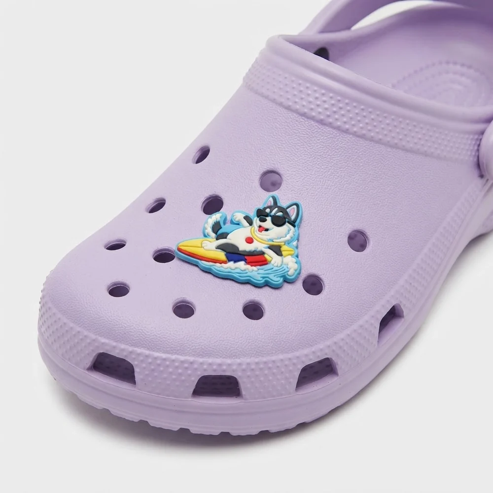 Jibbitz husky surfeur clipsé sur une Crocs