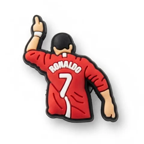 Jibbitz joueur de football vu de dos au maillot rouge n°7, pouce levé