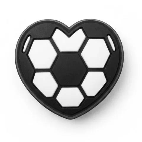Jibbitz ballon de football noir et blanc en forme de cœur, version fluo