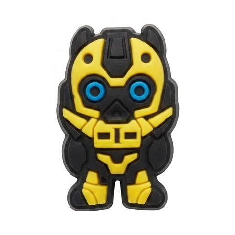 Jibbitz Bumblebee chibi jaune et noir avec de grands yeux ronds bleus