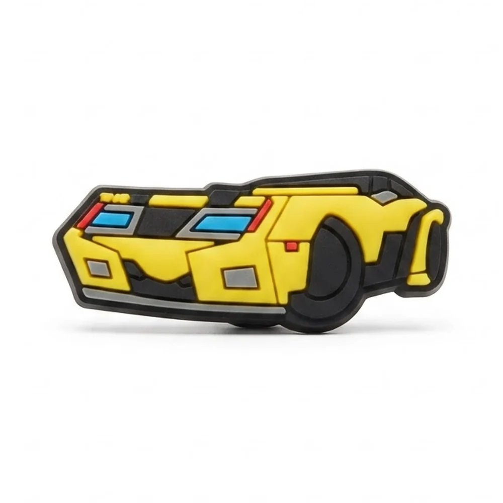 Jibbitz Bumblebee en voiture de sport jaune à bandes noires et vitres bleues