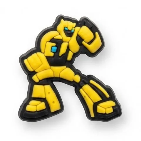 Jibbitz Bumblebee robot jaune et noir en pose de combat, poings serrés