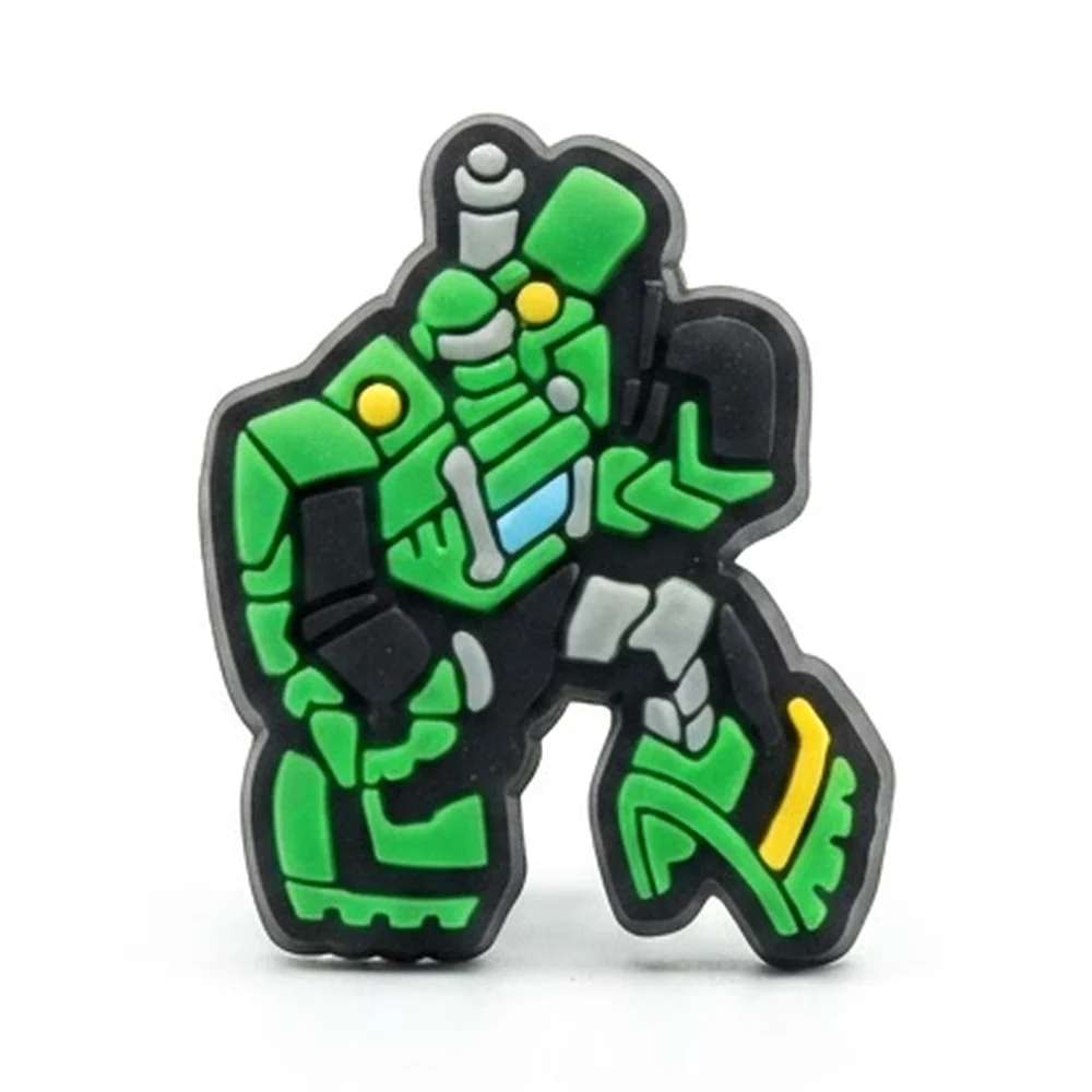 Jibbitz robot vert costaud aux détails gris, style Rescue Bots
